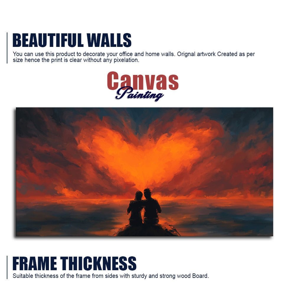 Couple Sitting Under Heart Shaped Clouds Premium Wall Painting - Decor Smart