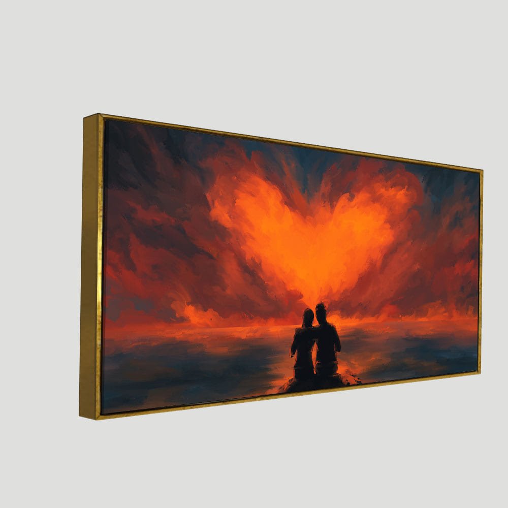 Couple Sitting Under Heart Shaped Clouds Premium Wall Painting - Decor Smart