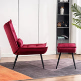 Crimson Leatherette Finish Accent Chair with Footrest & Cushion - Decor Smart