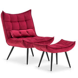 Crimson Leatherette Finish Accent Chair with Footrest & Cushion - Decor Smart