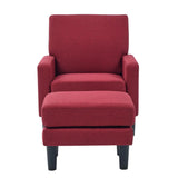 Crimson Red Standard Velvet Comfy Accent Chair with Ottoman - Decor Smart