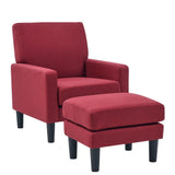 Crimson Red Standard Velvet Comfy Accent Chair with Ottoman - Decor Smart