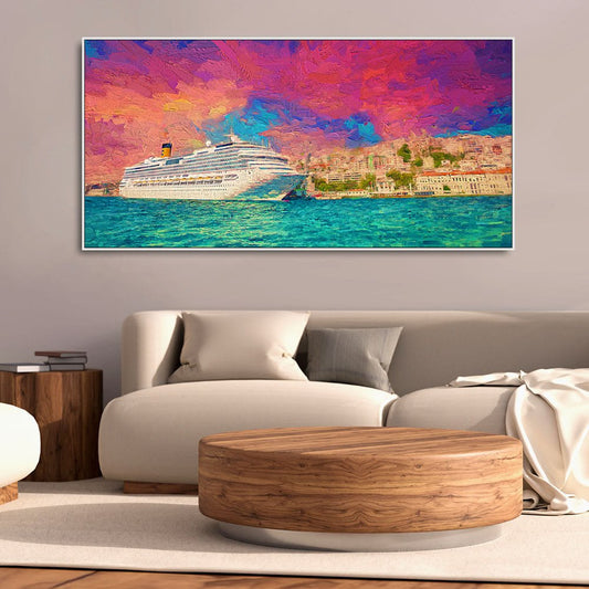 Cruise Ship at Harbour Premium Wall Painting - Decor Smart
