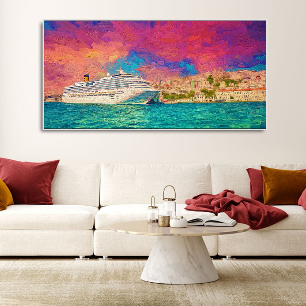 Cruise Ship at Harbour Premium Wall Painting - Decor Smart