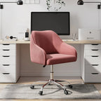 Curved Arm Pink Velvet Office Chair for Comfort and Style