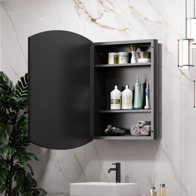 Curved Design Mirror Cabinet with Side Storage Shelves