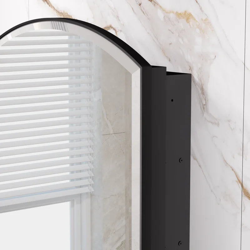 Curved Design Mirror Cabinet with Side Storage Shelves