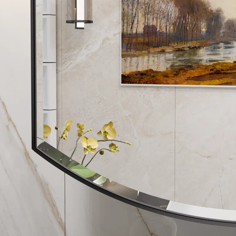 Curved Design Mirror Cabinet with Side Storage Shelves