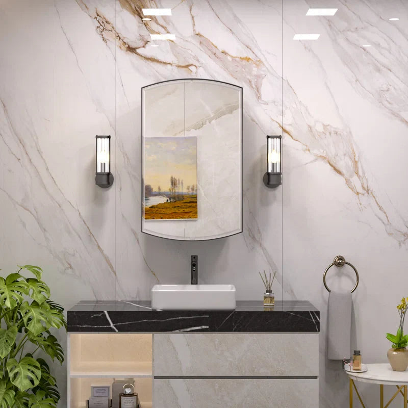 Curved Design Mirror Cabinet with Side Storage Shelves