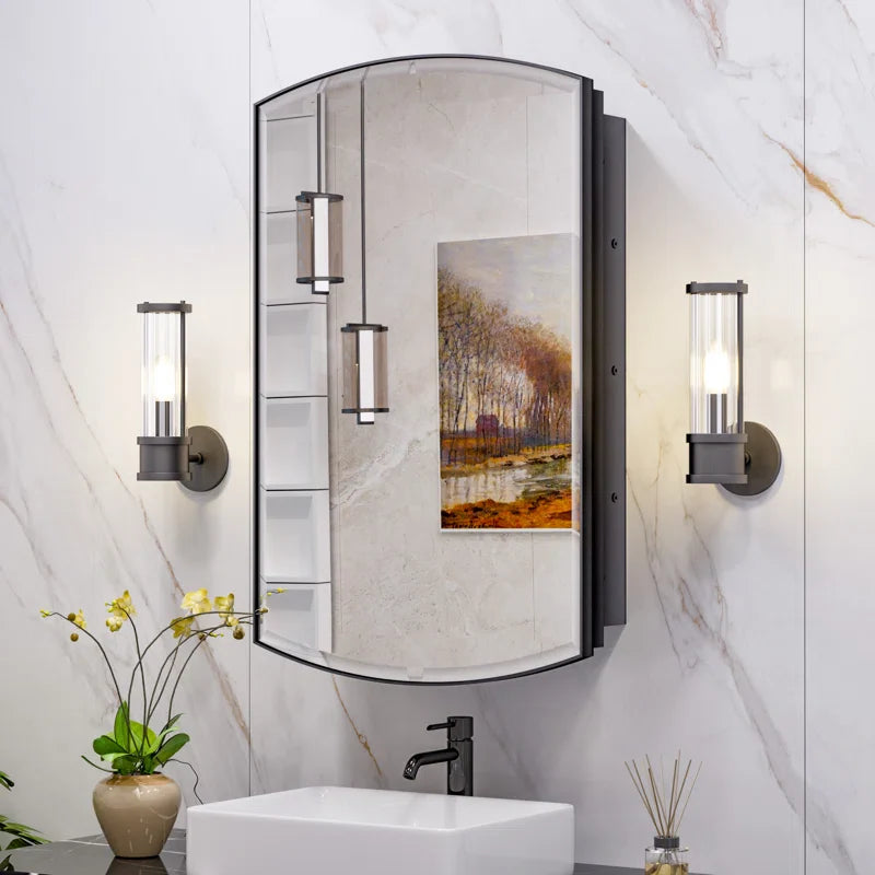 Curved Design Mirror Cabinet with Side Storage Shelves