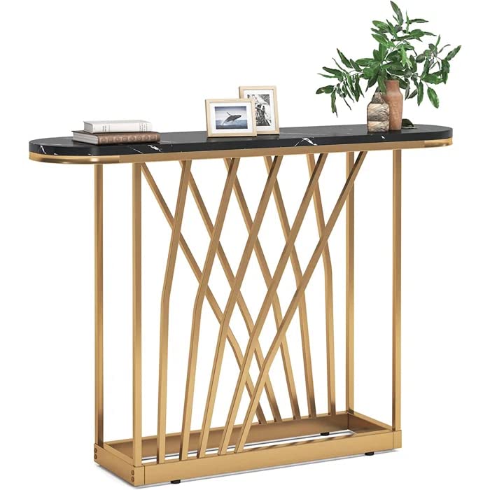 D - End Black Marble Gold Designer Base Console Table - Decor Smart