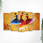 Dancing Women Warli Art 5 Pieces Premium Wall Painting