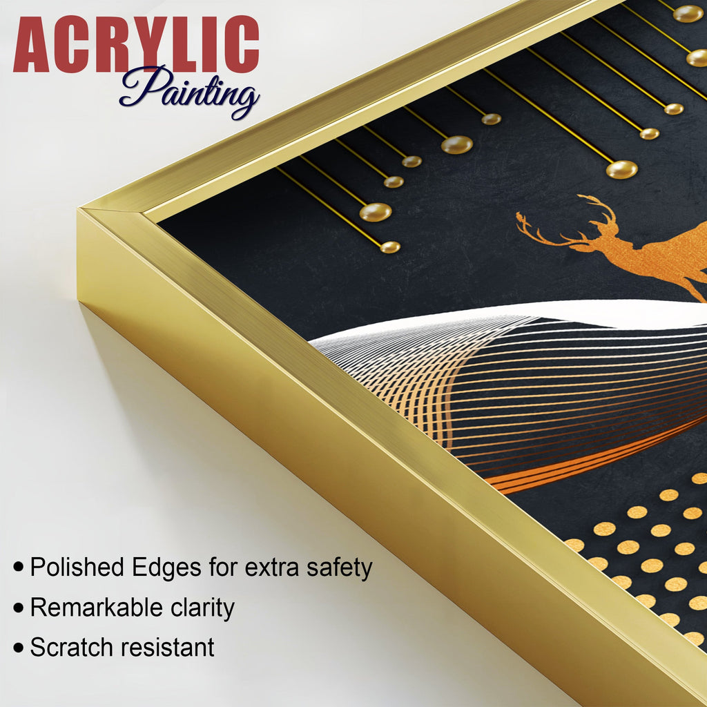 Dark Backgroundnt Golden Deer Classic Acrylic Floating Wall Painting Set of 2