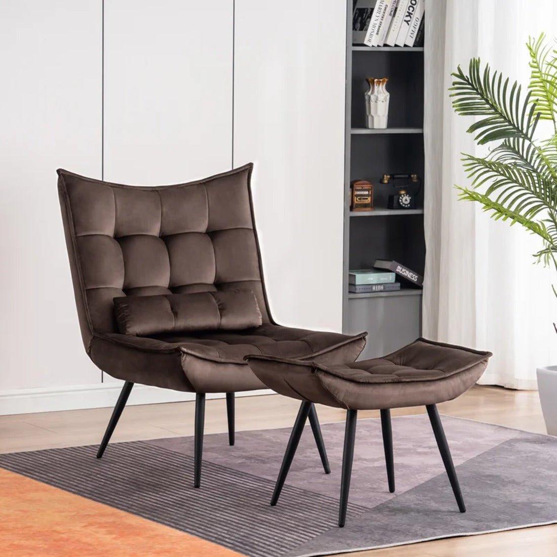Dark Chocolate Leatherette Finish Accent Chair with Footrest & Cushion - Decor Smart