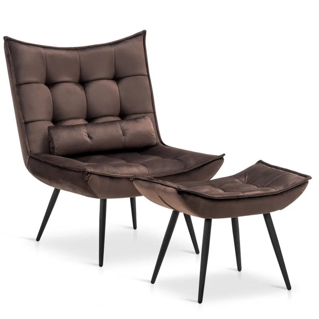 Dark Chocolate Leatherette Finish Accent Chair with Footrest & Cushion - Decor Smart