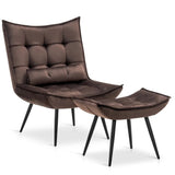 Dark Chocolate Leatherette Finish Accent Chair with Footrest & Cushion - Decor Smart