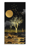 Dark Moon Light with Golden Birds Premium Canvas Wall Painting - Decor Smart