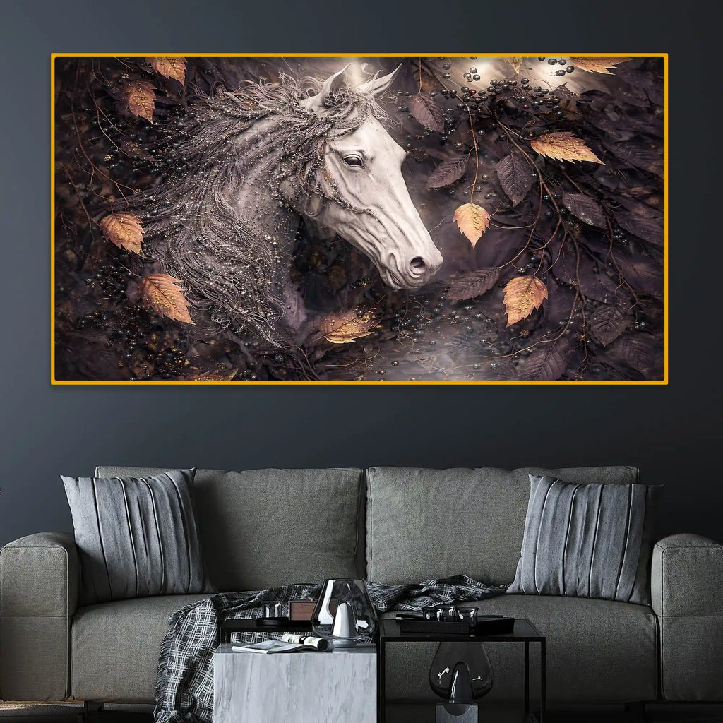 Dark Theme Horse Crystal Glass Painting for Premium Wall Decoration