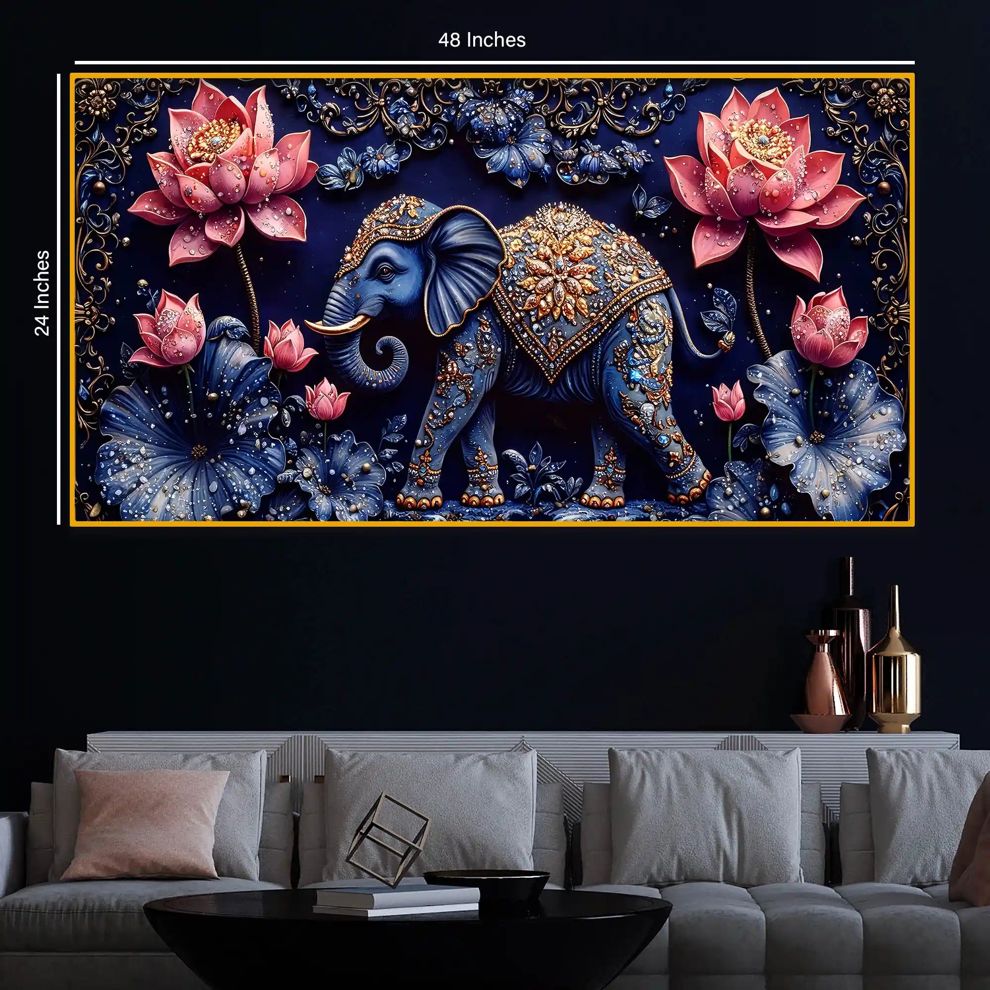 Decorative Elephant Crystal Glass Painting for Office Decor
