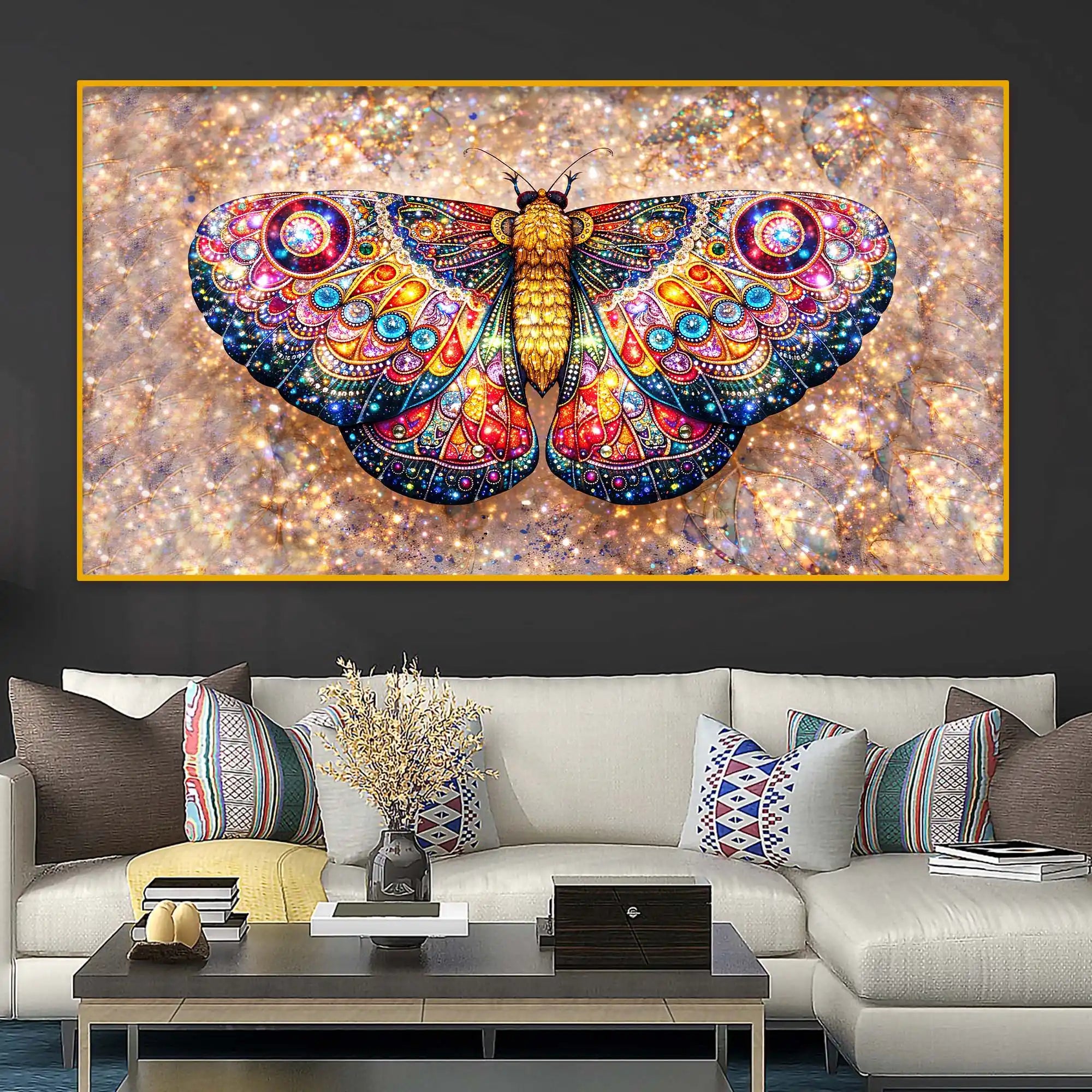 Decorative Multicolor Butterfly Wall Art Crystal Glass Painting for Elegant Home Styling