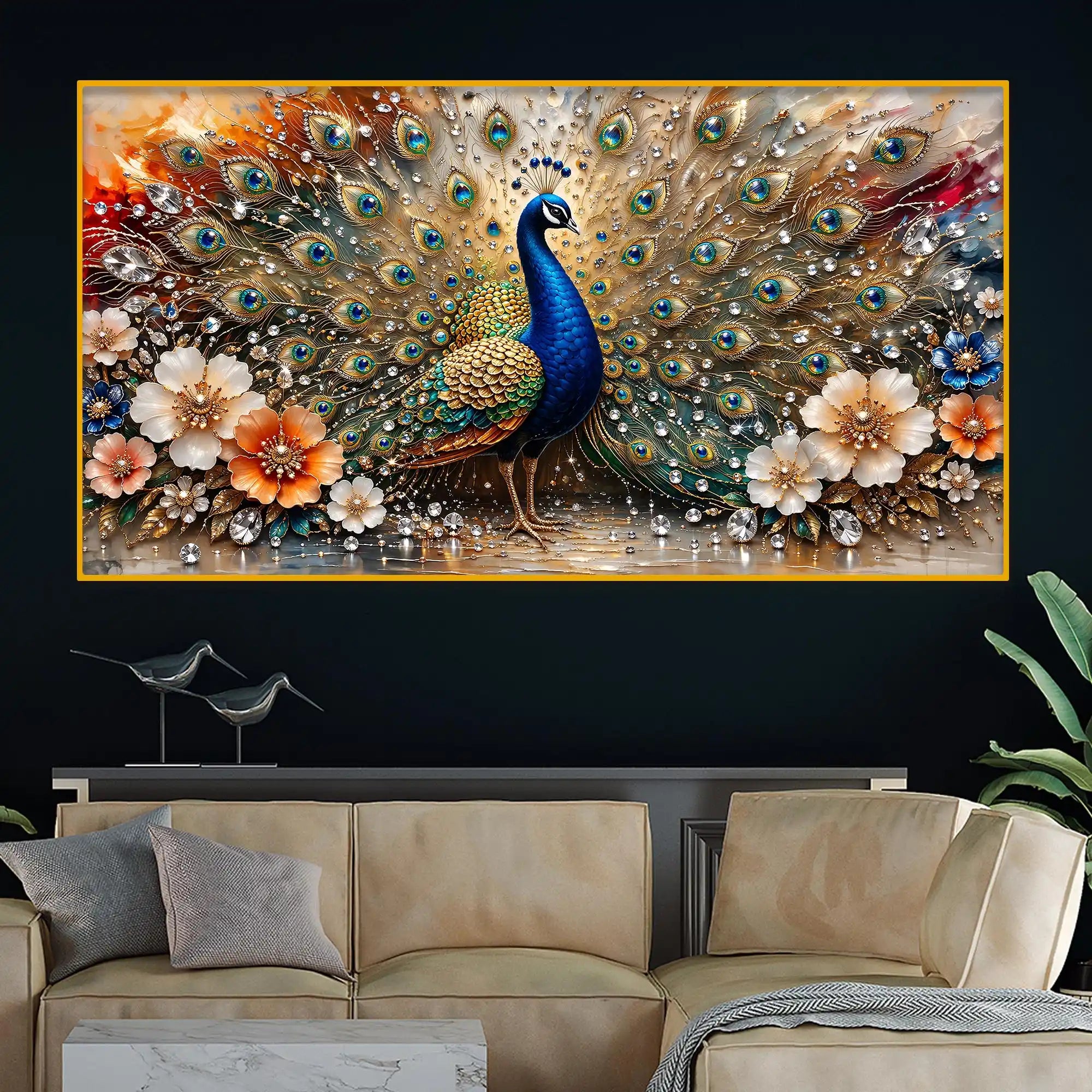 Decorative Peacock Crystal Glass Wall Painting