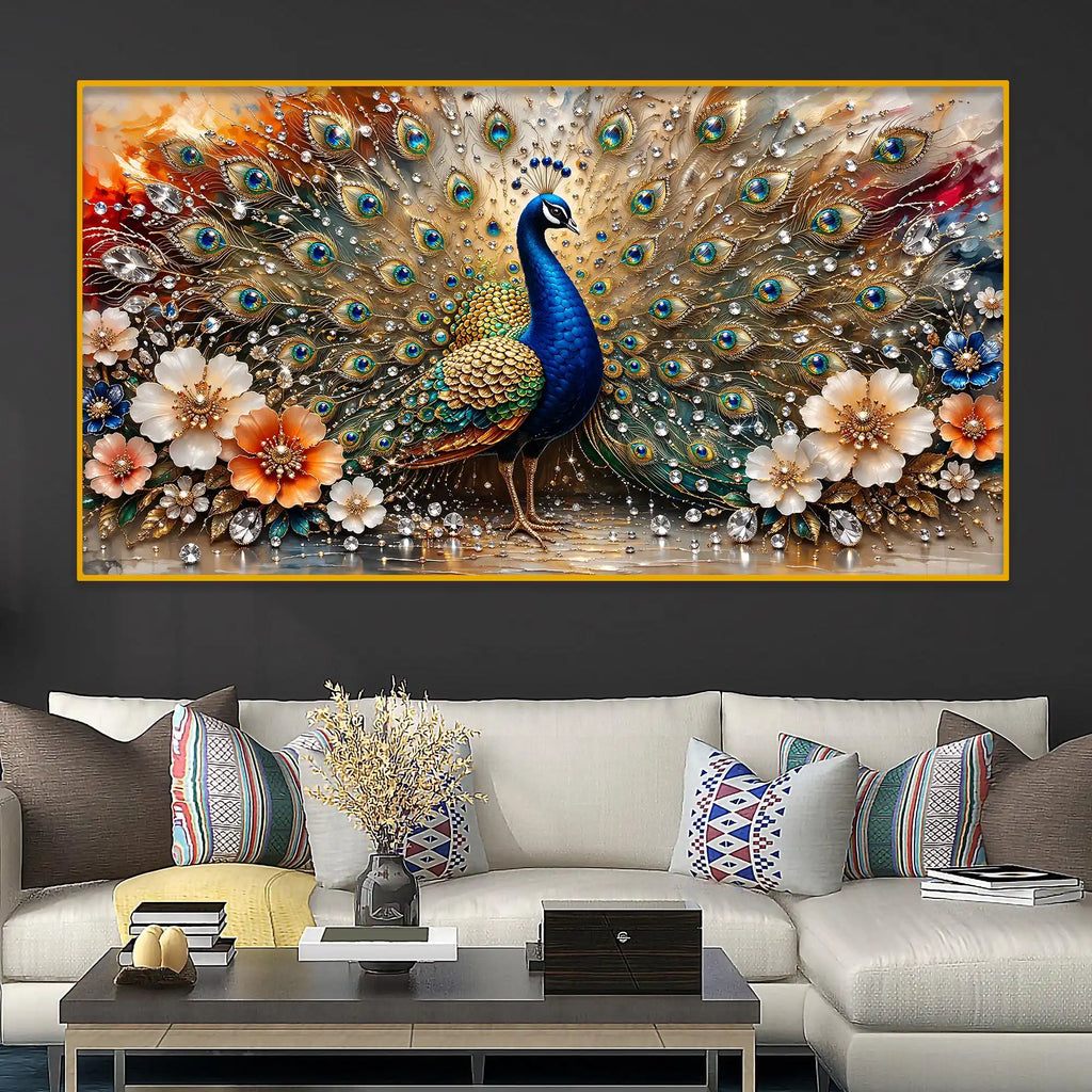 Decorative Peacock Crystal Glass Wall Painting