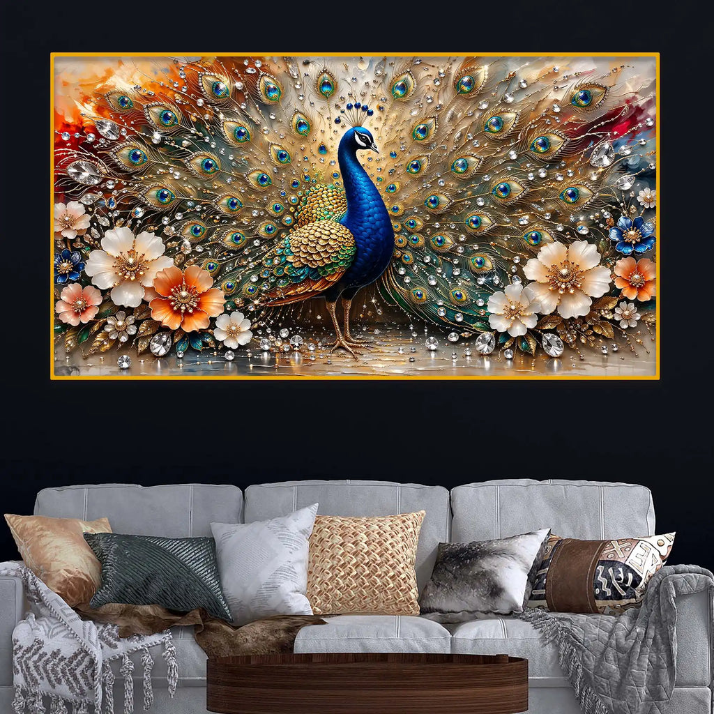Decorative Peacock Crystal Glass Wall Painting