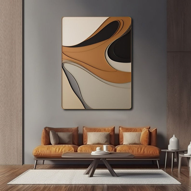 Decorative Wall Art with Carved Flowing Shapes in Monochrome Hues