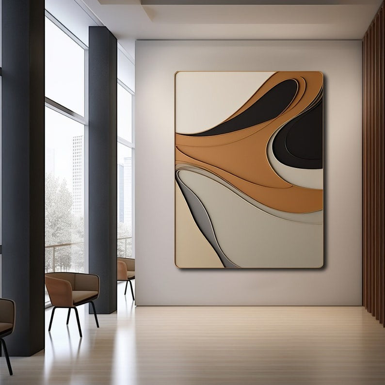Decorative Wall Art with Carved Flowing Shapes in Monochrome Hues