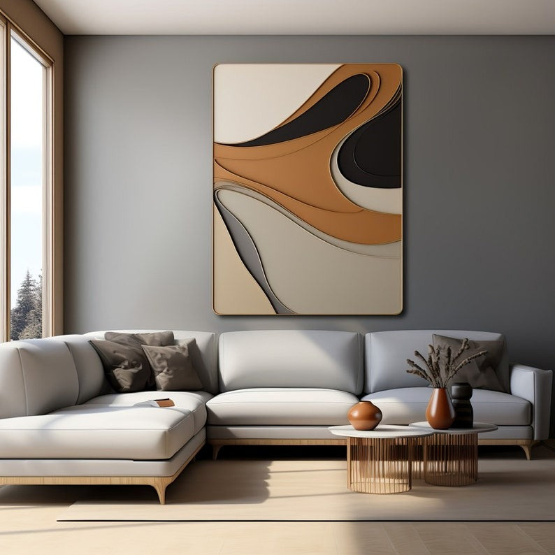 Decorative Wall Art with Carved Flowing Shapes in Monochrome Hues