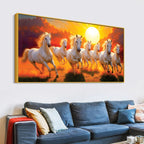 Seven White Horses Running at Dawn Premium Wall Painting (Copy)