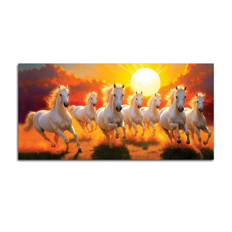 Seven White Horses Running at Dawn Premium Wall Painting (Copy)