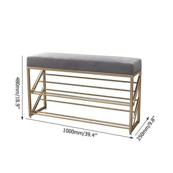 2 Tier Upholstered Organizer Shelf with Gray Padded Cushion Seat