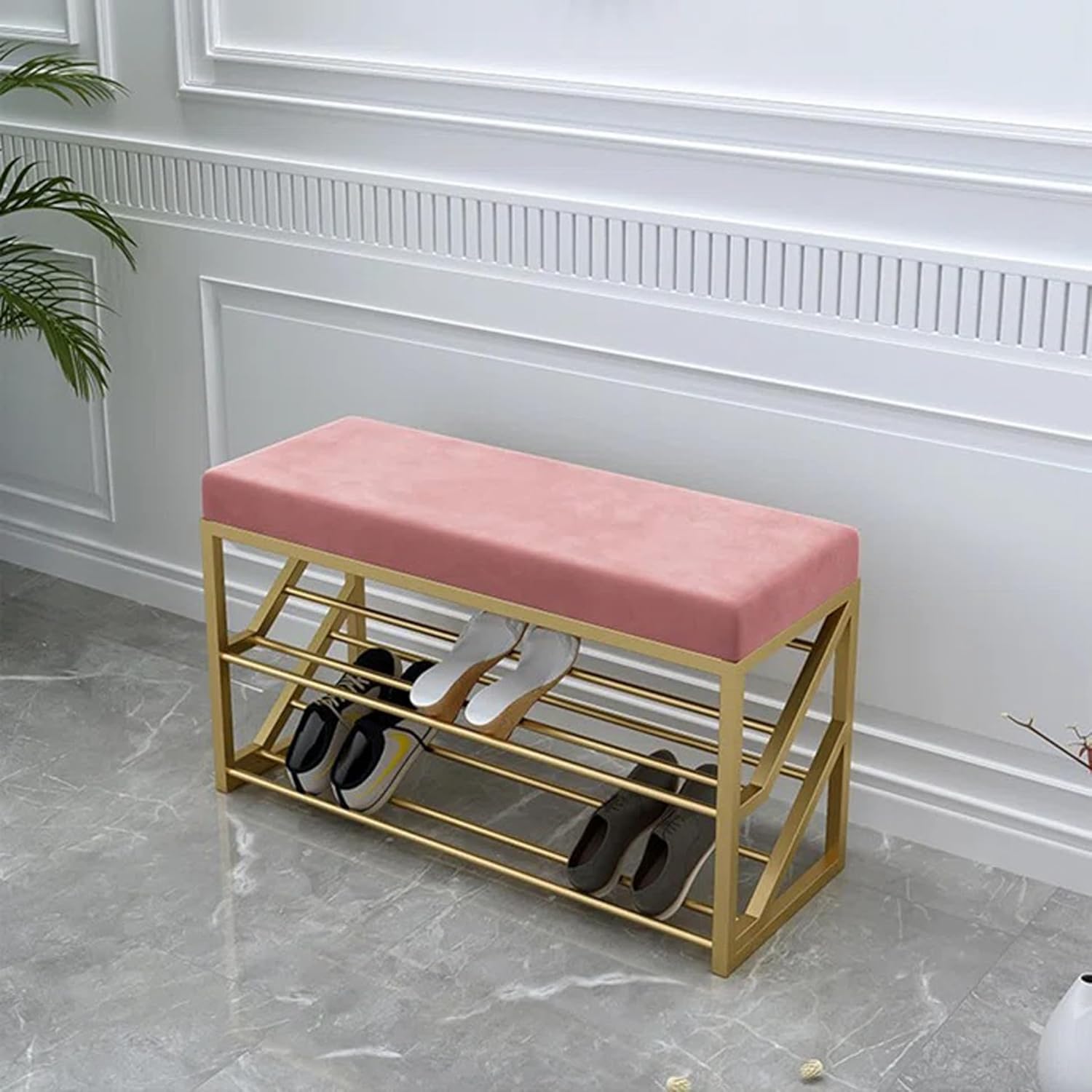 2 Tier Upholstered Organizer Shelf with Pink Padded Cushion Seat