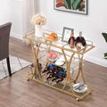 3-Tier Gold Bar Trolley with Glass Shelves & Wine Rack