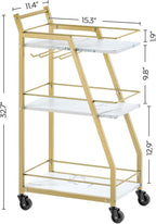 3-Tier Kitchen Bar Trolley in White & Gold Finish