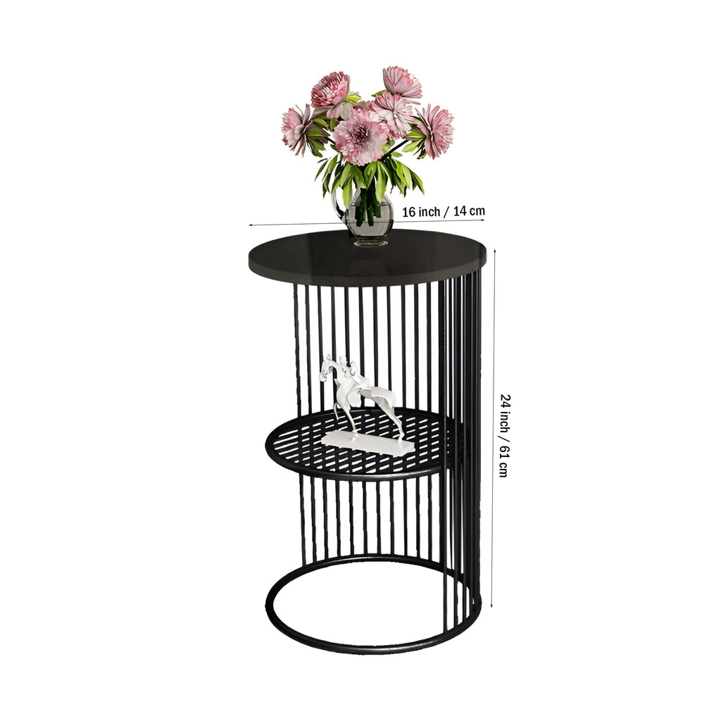 Designer Art Classic Black Finish Half Caged Coffee Round Side Table