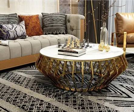 Luxury Round Marble Center Table with Gold Base