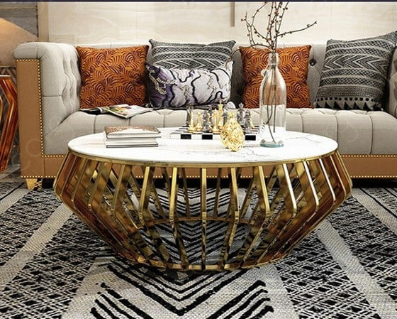 Luxury Round Marble Center Table with Gold Base