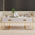 White Center Table with Four Drawers and Gold Base