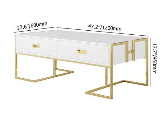 White Center Table with Four Drawers and Gold Base