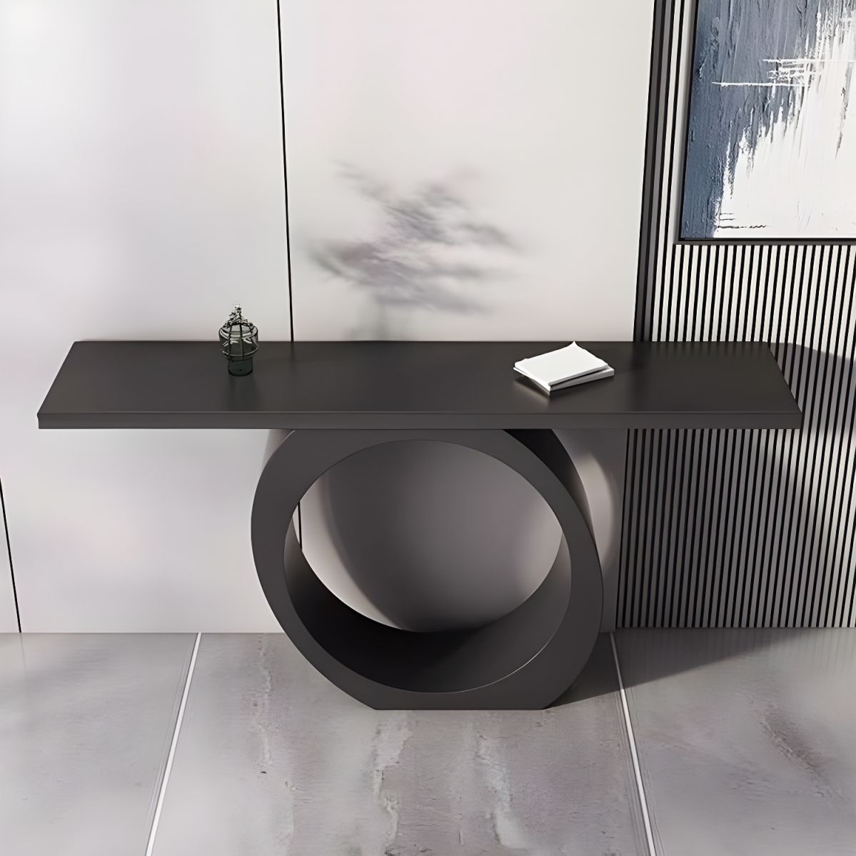 Modern Black Console Table with Circle Base