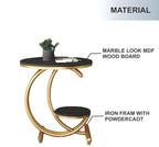 Black Marble Side Table with Gold Ring and Shelf