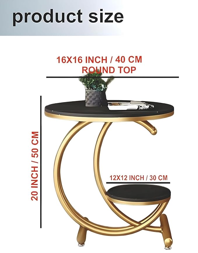 Black Marble Side Table with Gold Ring and Shelf