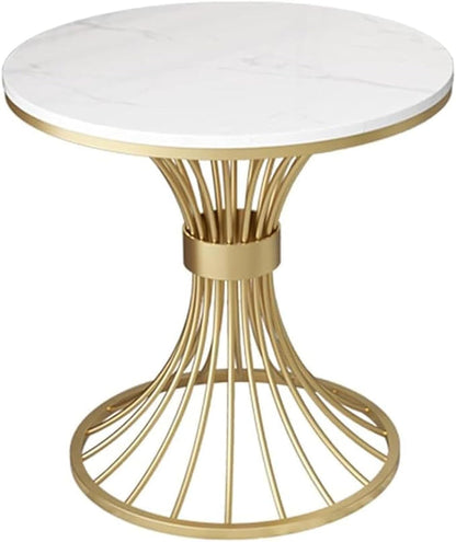 Round Marble Side Table with Gold Wire Base