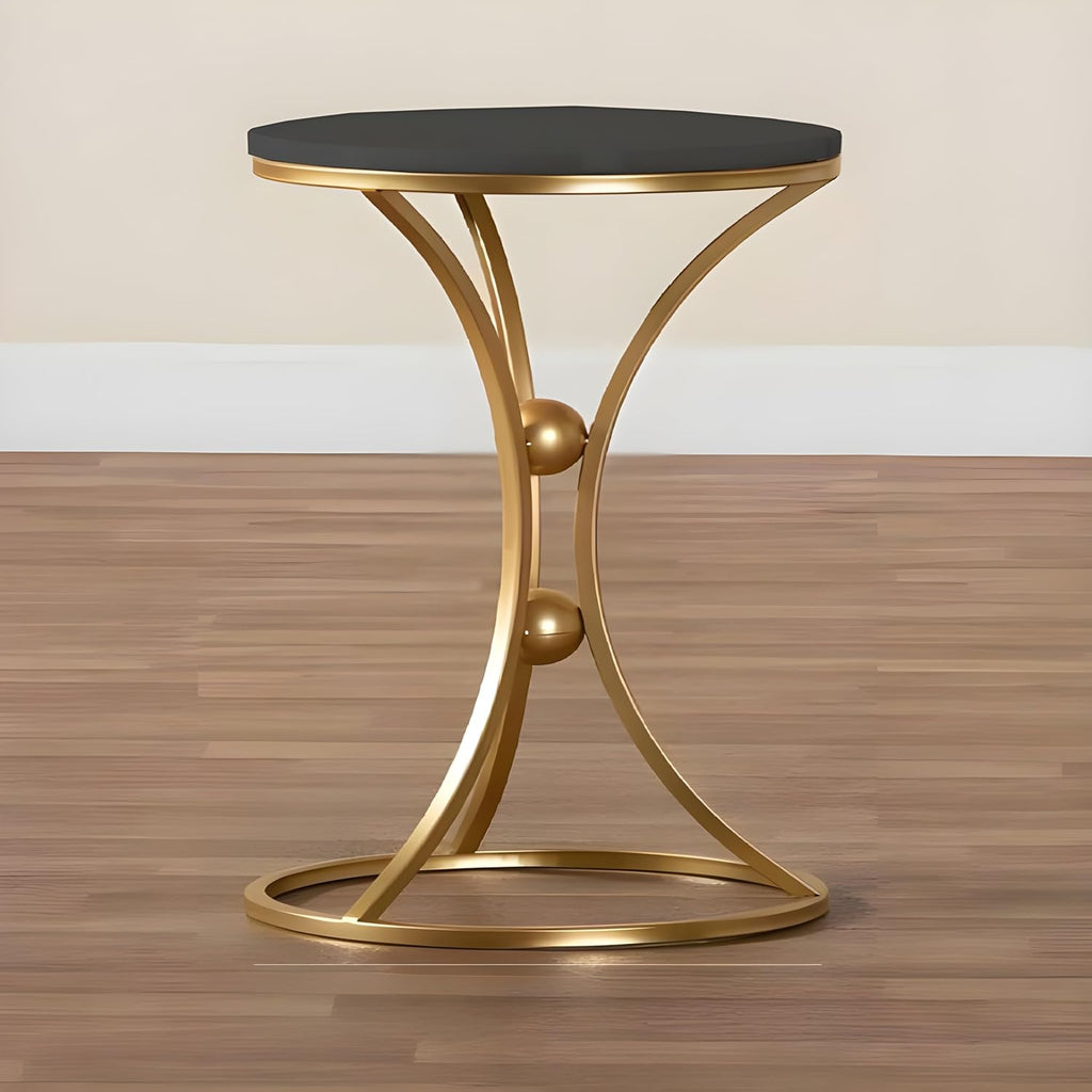 Modern Black Accent Side Table with Gold Ring Base
