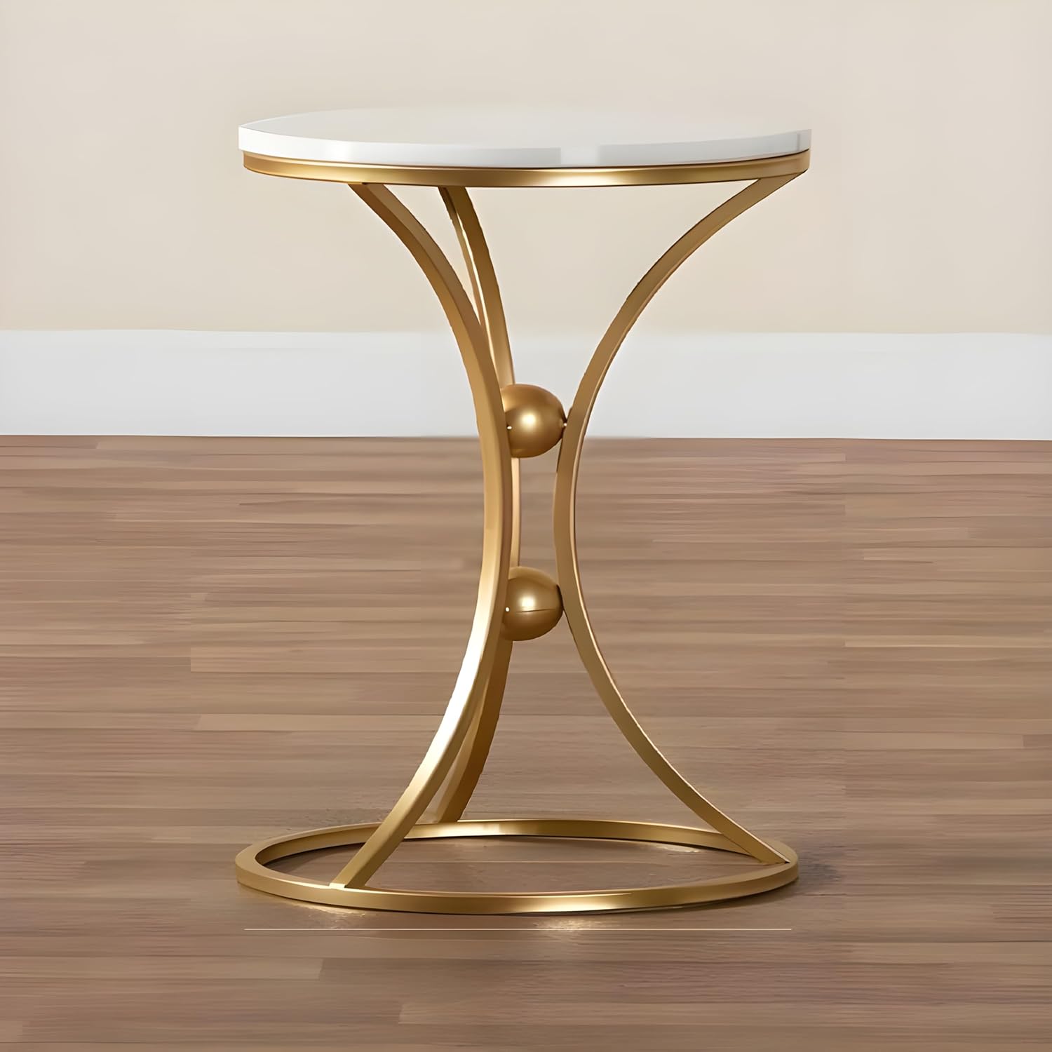White Bedside Round Marble Side Table with Gold Stand