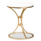 White Bedside Round Marble Side Table with Gold Stand