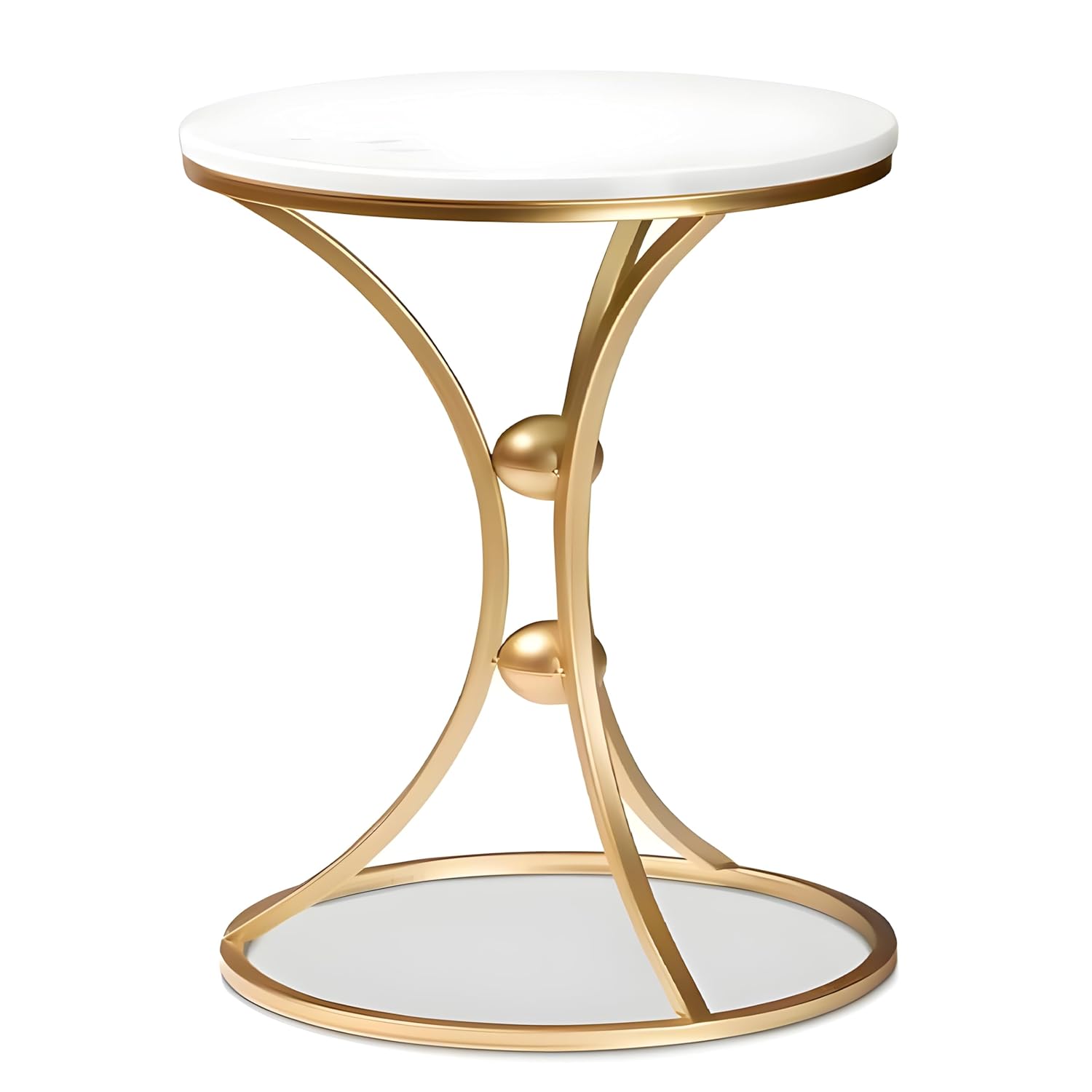 White Bedside Round Marble Side Table with Gold Stand