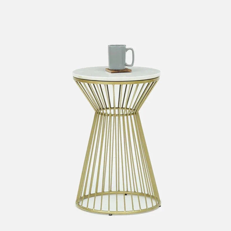 Modern Round Side Table with White Marble Top